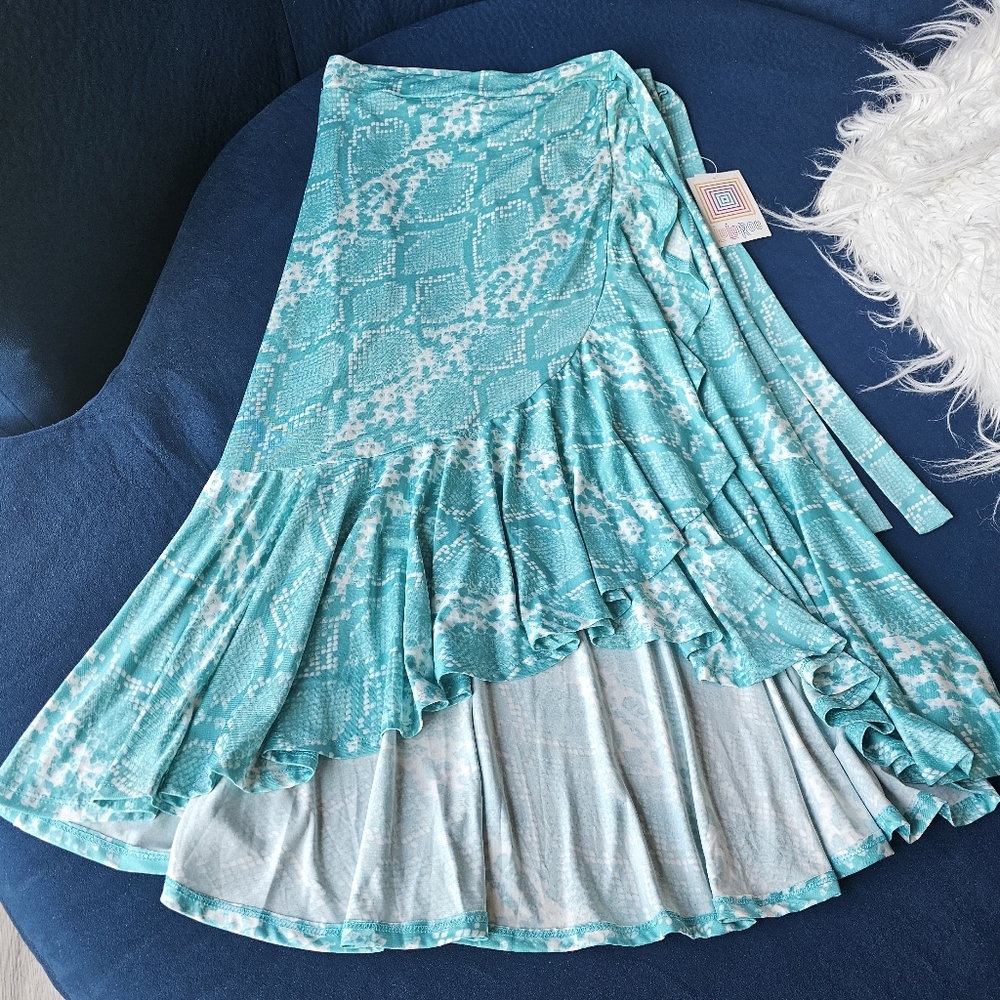 LuLaRoe Tiffany Blue Snake Print Bella Skirt